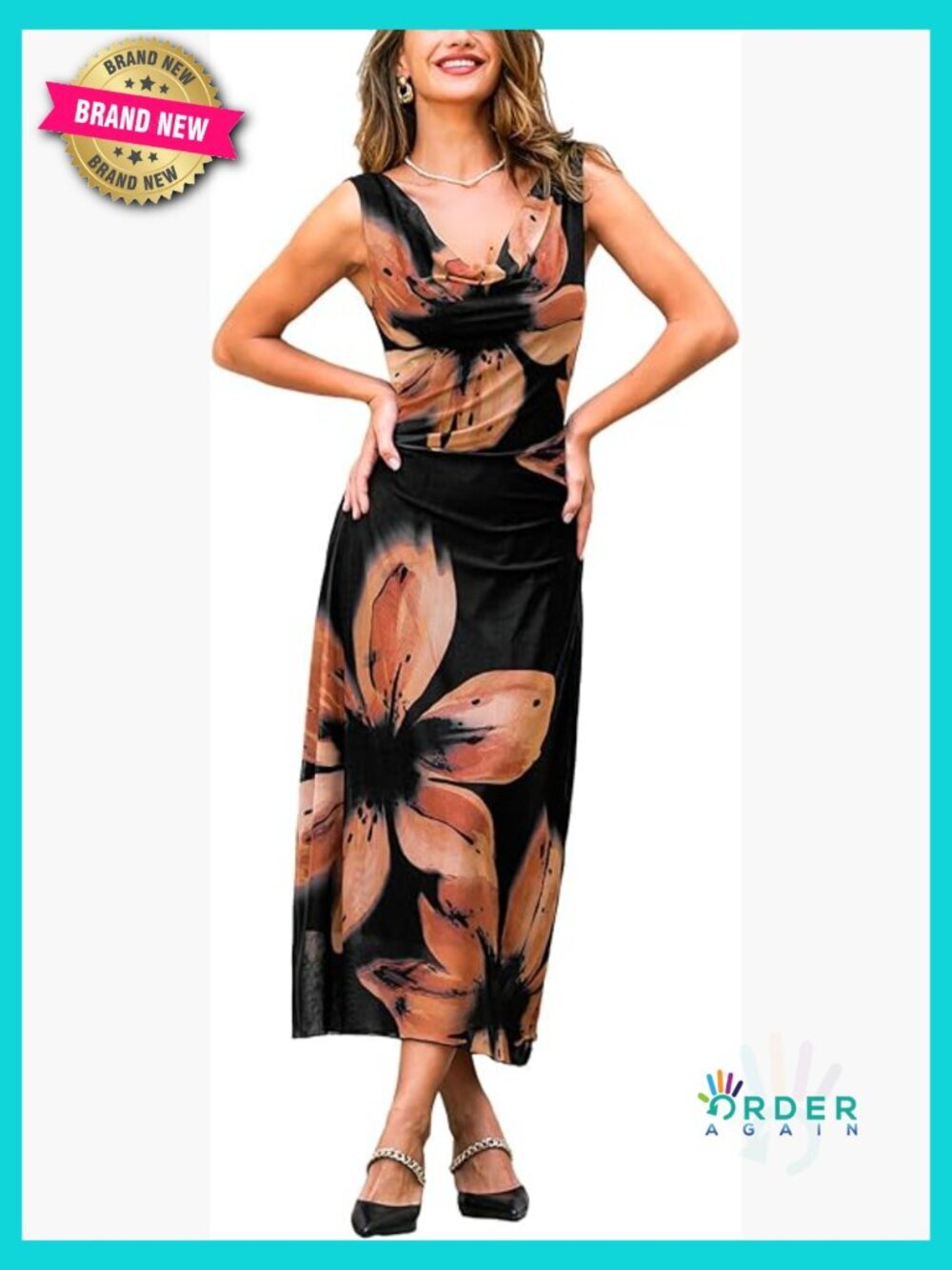 Bodycon Maxi Dress Cowl Neck Sleeveless Fitted Low Back Long Dress
